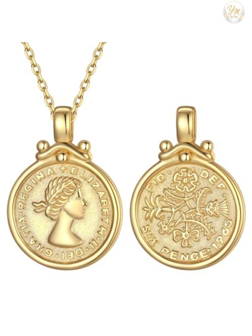 14k Gold Plated Sterling Silver Coin Pendant Necklace